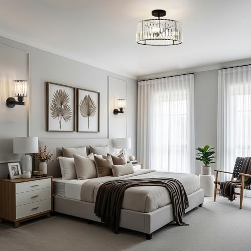 ANWIO Interior Glass Wall Sconce, Black Bedroom Wall Lamp, E27 Wall Lamp, Modern Hallway Sconces for Bedroom, Bedside, Living Room, Staircase (2U, No Bulbs)
