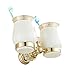 OWOFAN Tumbler Toothbrush Holder with Double Ceramics Cups Wall Mouned Bathroom Shelf Crystal Deco Brass Gold HK-32K