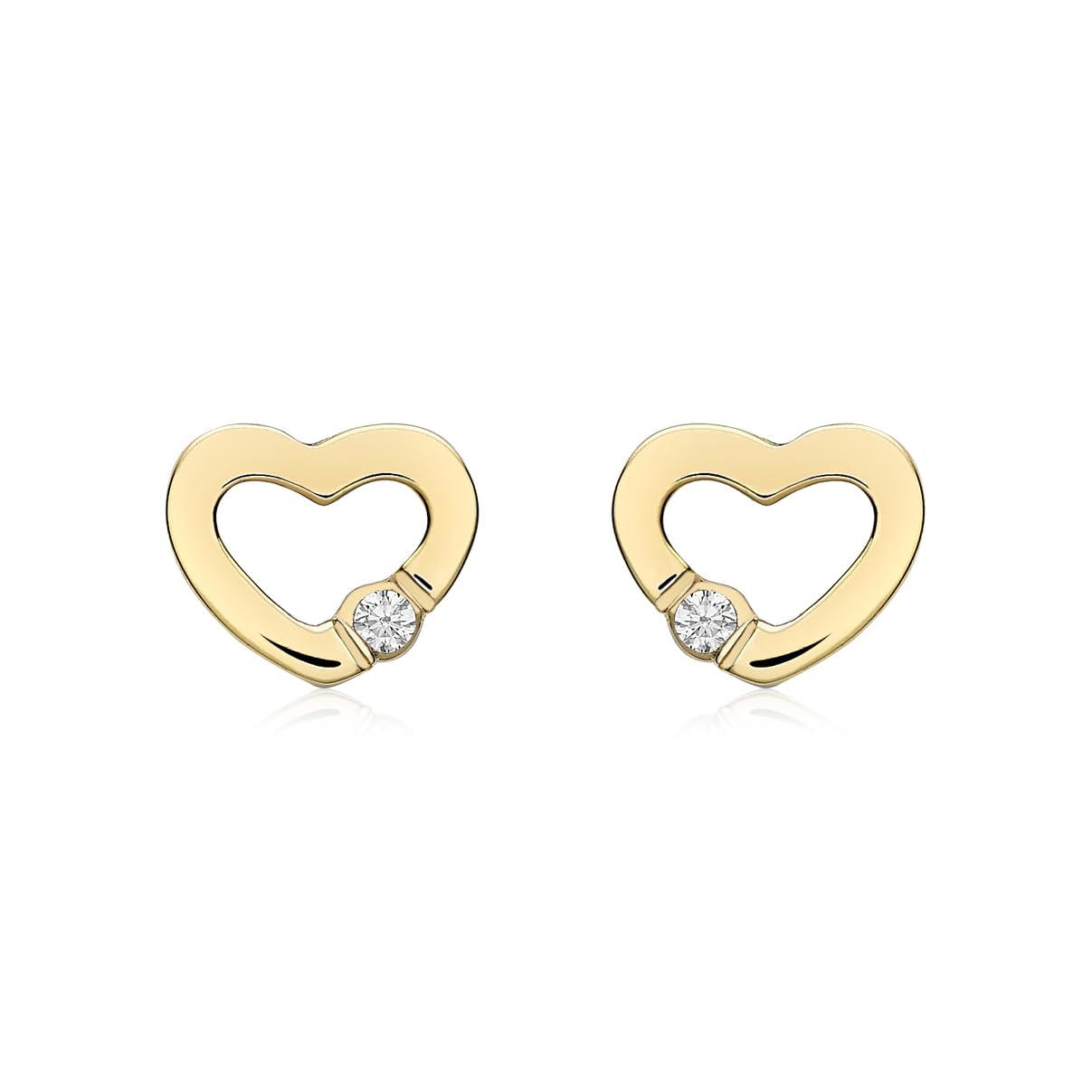 CARISSIMA Women's 9ct Yellow Gold CZ Open-Heart Stud Earrings - 6.8mm x 5.5mm