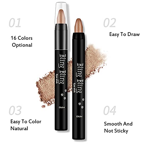 16 Color Pearlescent Pen Highlight Stick Rotating Eyeshadow Pen Matte Lying Silkworm Pen, Professional Long Lasting & Waterproof Eyeshadow Stick(A)