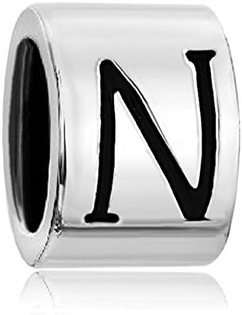 Cylindrical Shaped Letter Initial N European Alphabet Charm Fits Pandora