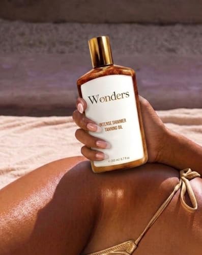 Wonders Deep Dark Tanning Oil with Shimmer | Fast Tan Accelerator for Golden Bronze Glow | Moisturizing Sun Body Oil with Coconut Oil, Carrot Oil | Vegan, Cruelty-Free, Oxybenzone-Free | 250ml