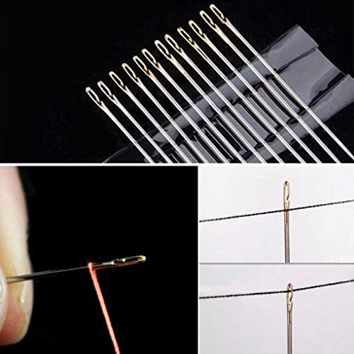 Self-Threading Needles, Sewing Self Threading Hand Needles Stitching Pins, Embroidery Hand Sewing Tools, Loop Thread Around The Needle, Pull Into Groove, You're Done With Threading! (1 set, silver)