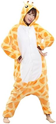 LmeiKKWomen's Cosplay Flannel Anime Cartoon Onesie Adult Pajamas(M, giraffe)