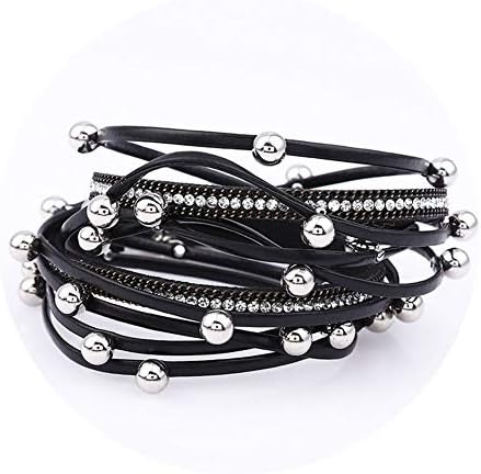TXB Multi-Layer Leather Wrap Bracelet Crystal Beads Boho Bracelets Magnet Buckle Handmade Bangle Cuff Jewelry for Women Girls Mother Sister Lover Gift