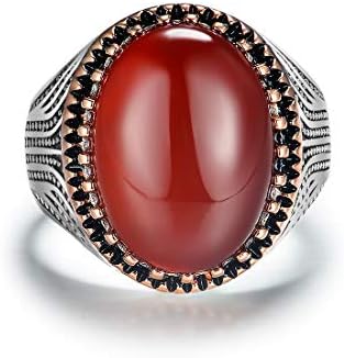 JiangXin Traditional 925 Sterling Silver Red Onyx Agate Adjustable Size Ring for Men Women Embellished Shank Artisan Handmade