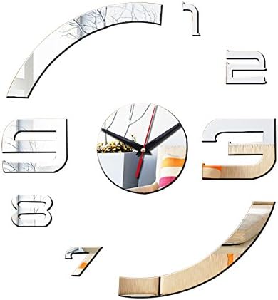 DIY Patterns Creative Mirror Surface Wall Clocks, Living Room Bedroom Wall Decorative Wall Sticker Watches (Item02-Silver)