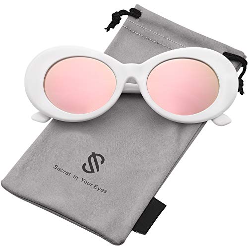 SOJOS Clout Goggles Oval Mod Retro Vintage Kurt Cobain Inspired Sunglasses Round Lens SJ2039 with White Frame/Pink Mirrored Lens
