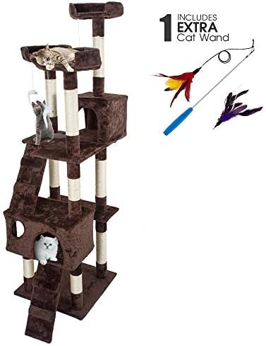 Cat Tree Tower Multi-Level with Cat Wand,Sisal-Covered Scratching Posts,Ladder 67" Kitty Play House Furniture for Cats Climbing