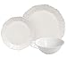 Dinnerware Set Service for 2, Scalloped Embossed Bone China, 6 Piece White Porcelain, Holiday Kitchen Gift
