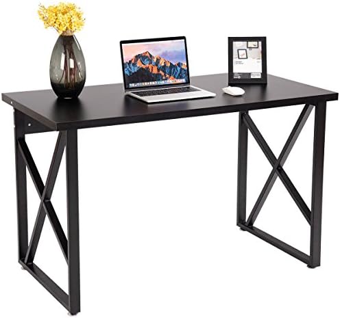 CHEFJOY Computer Desk PC Laptop Table Wood Workstation Study Home Office Furniture (Black and Gray)
