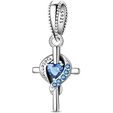 HUIPOJUE 925 Sterling Silver Cross Birthstone Charms for Women，Birthday Bead Charms for Pandora Bracelets and Necklace，Mother's Day Christmas Jewelry Gifts