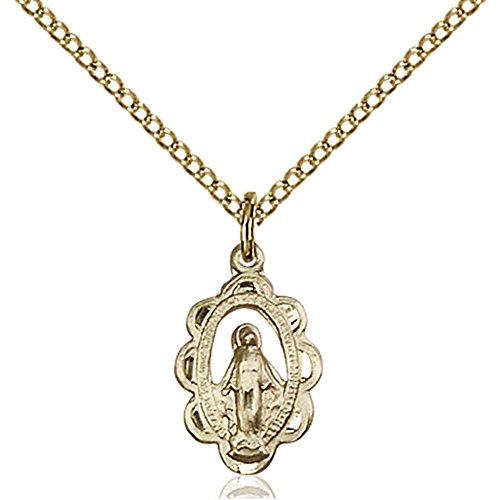Gold Filled Miraculous Pendant 1/2 x 3/8 inches with Gold Filled Lite Curb Chain