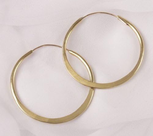 Hoop Earrings, Hand Hammered Brass, Circular, 1.5 Inch Diameter
