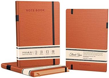 Amsburg Premium PU Leather Journal Notebook Diary with Elastic Black Strip Band and Pen Holder (Orange)