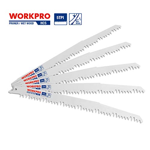 WORKPRO 5Piece 9Inch Wood Pruning Reciprocating Saw Blade Set, 5TPI