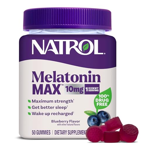 Natrol MelatoninMax 10 mg, Sleep Gummies for Adults, Blueberry, 50 Count