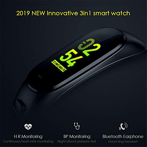 2019 Version H3 Smartwatch 3 in1 Smartband Sports Smart Watches with Bluetooth Headsets+ All-Day Heart Rate Blood Pressure Sleep Health Monitor+Activity Tracker Compatible for Android & iPhone(BLK)