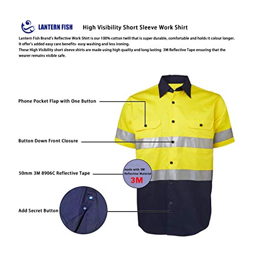 LANTERN FISH Men's Short-Sleeve Two-Tone Work Shirt| High Visibility Work Shirt|Mens Ansi Safety Cotton Shirts 2 Chest Pockets with Pen Divider X-Large