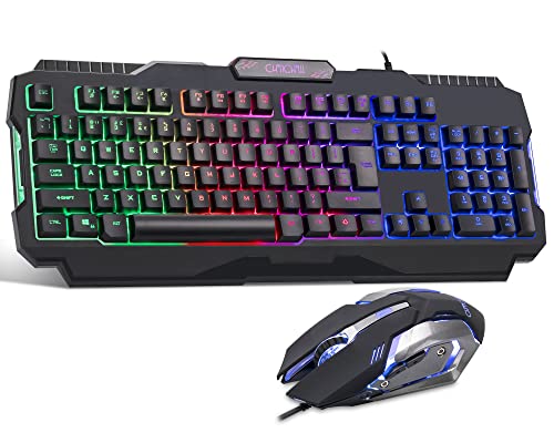 CHONCHOW Light Up Keyboard and Mouse Combo, Large Rainbow RGB Backlit Gaming Keyboard Lighted RGB Gaming Mouse, USB Wired LED Keyboard and Mouse for PS4 PS5 Xbox One PC Gamer Laptop Mac (2021)