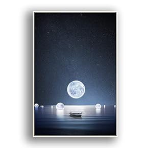 Framed Canvas Wall Art for Living Room, Bedroom Moon with Bright Canvas Prints for Modern Home Decoration Ready to Hang - 16"x24" inches