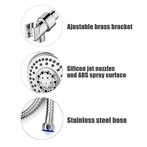 AHODGREAT Rain Shower Head High Pressure 5 Spray Handheld Showerhead for Bathroom, Chrome Finish