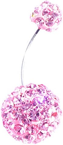 DEDEGUI Silver Bar Pink Blue Gems Bling 16g Belly Button Navel Ring Body Piercing Jewelry (Pink)