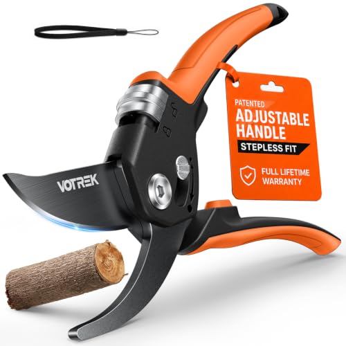 VOTREK® 8.5" Garden Secateurs for Weak Hands, Professional Bypass Pruner | Patented Stepless Handle, Japanese SK5 Blades, Heavy Duty Pruning Shears, Gardening Scissors for Grass, Branches & Stems