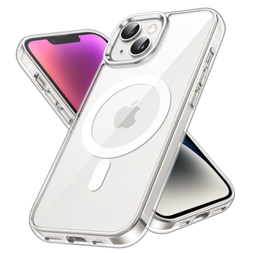 JETech Funda Magnética para iPhone 14 6,1 Pulgadas, Compatible con MagSafe Carga Inalámbrica, Carcasa Bumper Teléfono Antigolpes, Parte Trasera Transparente Anti-Arañazos (Transparente)