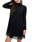Leadingstar Women Knitting Turtleneck Long Sleeve Loose Lace Cotton Casual Dress- L