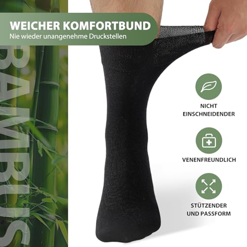 Niorasen Bamboo Diabetic Socks, 6 Pairs, without Elasticated Cuffs, Seamless, Bamboo Socks, Doctor Socks, Health Socks with Comfort Cuffs for Men and Women