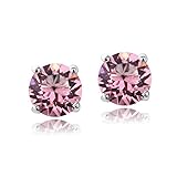 Silver Tone Birthstone Opal Rose October Crystal Stud Earrings with Swarovski Elements