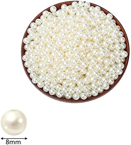 PODDU Pearls Beads, 600pcs Art Faux Pearls 8mm Beige ABS Imitation Pearl Beads for Bracelet Crafting Jewellery Making Vase Fillers Wedding Home Decoration