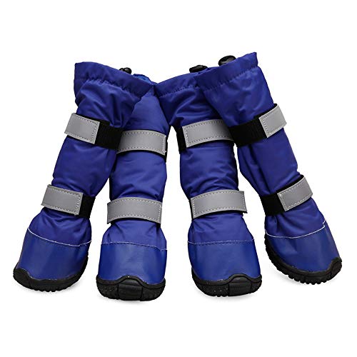 Wisita Dog Boots Waterproof Shoes Snow Shoes for Large Dogs with Reflective Velcro Rugged Anti-Slip Sole Black and Blue Color with 4PCS and 5 Sizesï¼ (M-70, Blue)