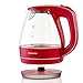 Ovente 1.5L BPA-Free Glass Electric Kettle, Fast Heating with Auto Shut-Off and Boil-Dry Protection, Cordless, LED Light Indicator (Maroon)