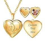 U7 Heart Locket Necklace 18K Gold Plated Link Chain