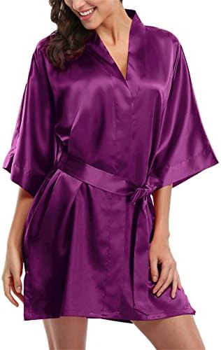 Pure Color Satin Short Silky Bathrobe Sleepwear Nightgown Pajama