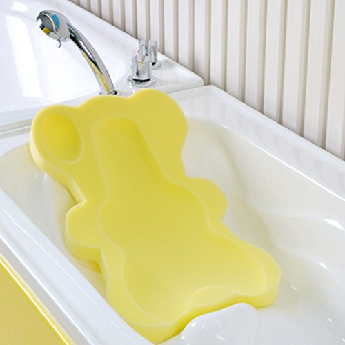 Baby Bath Mat Non-slip Sponge Mat in Teddy Bear Shape Bath Tub Support for Newborn Babies (Yellow)