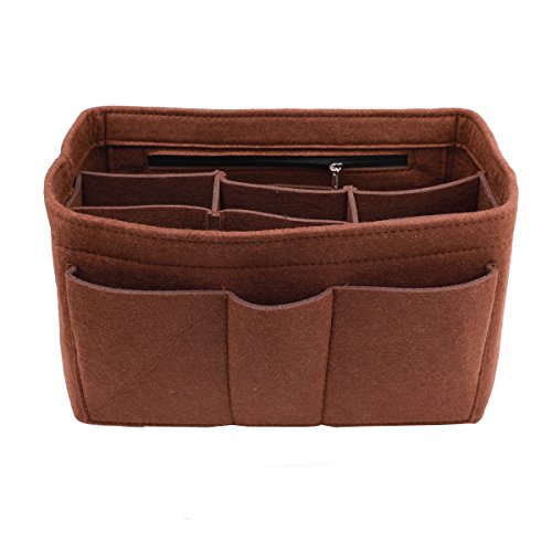 Felt Insert Fabric Purse Organizer Bag, Bag Insert In Bag with Zipper Inner Pocket Brown M