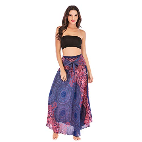 Viccki Women Long Hippie Bohemian Gypsy Boho Flowers Elastic Waist Floral Halter Skirt Purple