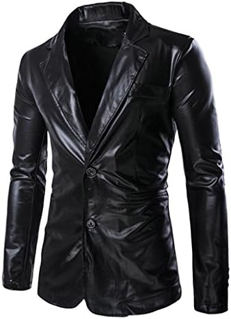 Zago Mens Slim Fit Shiny Metallic Two Buttons Suit Night Club Blazer Jacket Black M