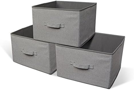 3 Pack Collapsible Cloth Closet Storage Bin with Handle for Closet, Books, and more