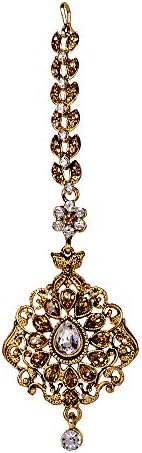 Charming Jewels Designer Floral ShapeTraditional Gold Plated Kundan Pearl Maangtika for Women and Girls-Antique Gold Maang Tikka