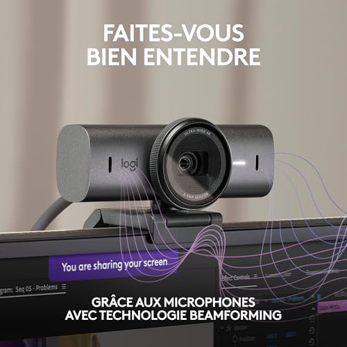 Logitech MX Brio 4K Ultra HD 1080p 60fps Streaming & Collaboration Webcam, 2 Microphones with Noise Reduction, Show Mode, USB-C, Cache for Webcam, Microsoft Teams, Zoom, Google Meet, Graphite