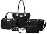 Womens 6 Pcs Lightweight Tote Work Bag Handbag and Purse Set