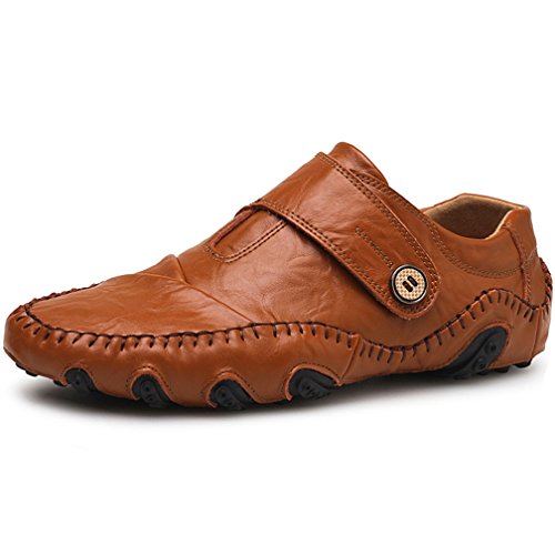 Mens Driving Shose Casual Shoes Leather Loafers Moccasins(Brown 45)