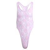 FEESHOW Men's Lace Lingerie Thongs G String Underwear Leotard Bodysuit Singlet
