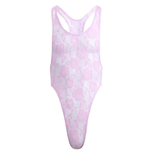 FEESHOW Men's Lace Lingerie Thongs G String Underwear Leotard Bodysuit Singlet