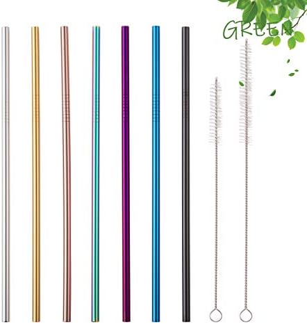 Vizeums Rainbow Stainless Steel Metal Straws with Travel Case Multicolor Reusable Drinking Straws for 10.5 Inch Yeti 30 oz/20 oz Tumblers Cups Mugs Dishwasher Safe,Included 2 Cleaning Brush