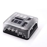 6-Way Fuse Block W/Negative Bus - JOYHO ATC/ATO Fuse Box with Ground, LED Light Indication & Protection Cover, Bolt Connect Terminals,70 pcs Stick Label, For Vehicle Car Boat Marine Auto